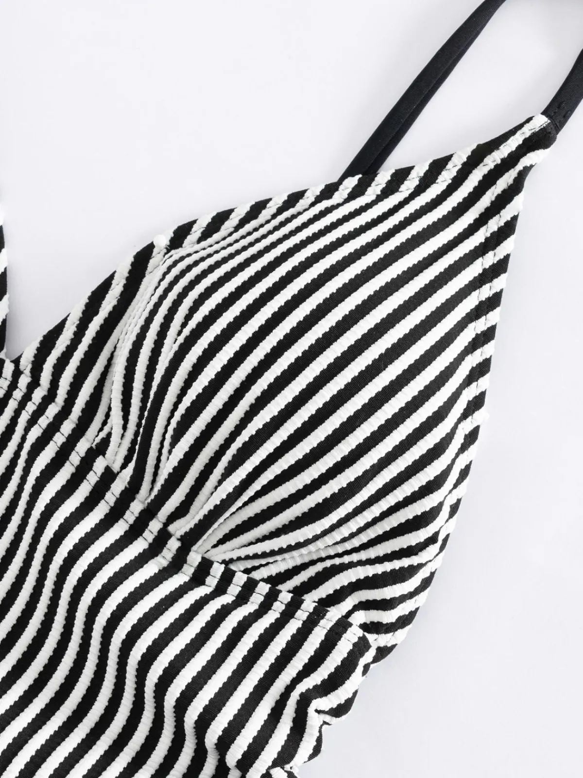 Clearance Retro Stage 1960s Spaghetti Strap Contrast Stripes One-Piece Swimsuit Black