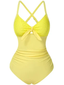 Discount Retro Stage 1950s Spaghetti Strap Cross-Back One-Piece Swimsuit