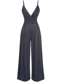 Fashion Retro Stage 1950s Spaghetti Strap Deep V-Neck Jumpsuit