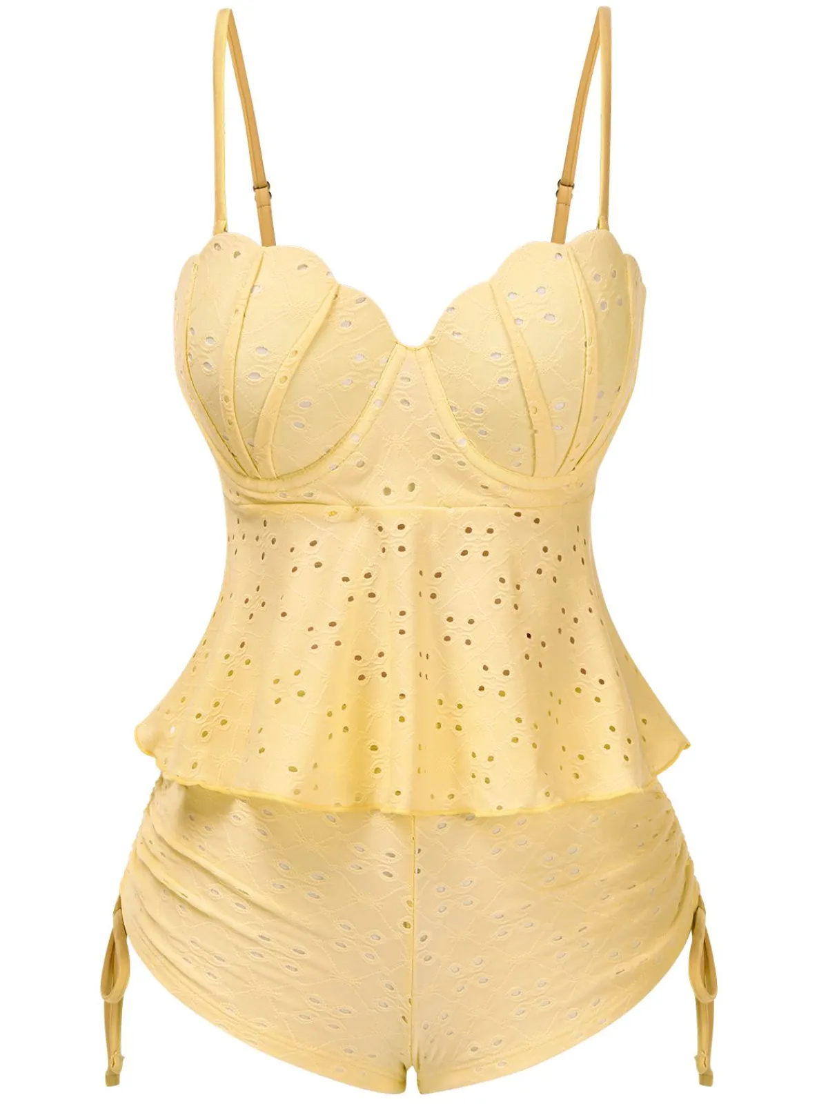 Fashion Retro Stage 1940s Spaghetti Strap Eyelet Shell Tankini Set