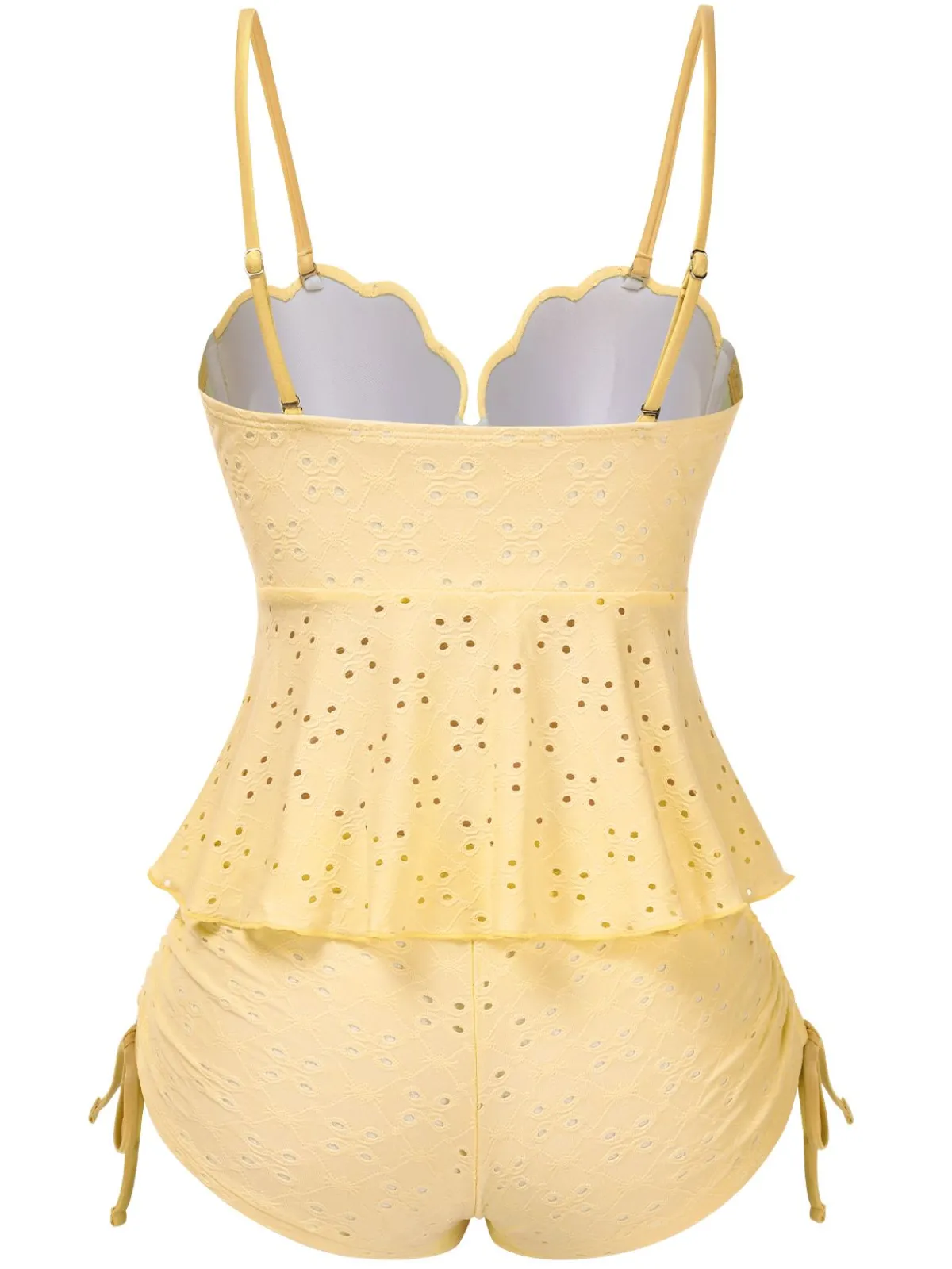 Fashion Retro Stage 1940s Spaghetti Strap Eyelet Shell Tankini Set