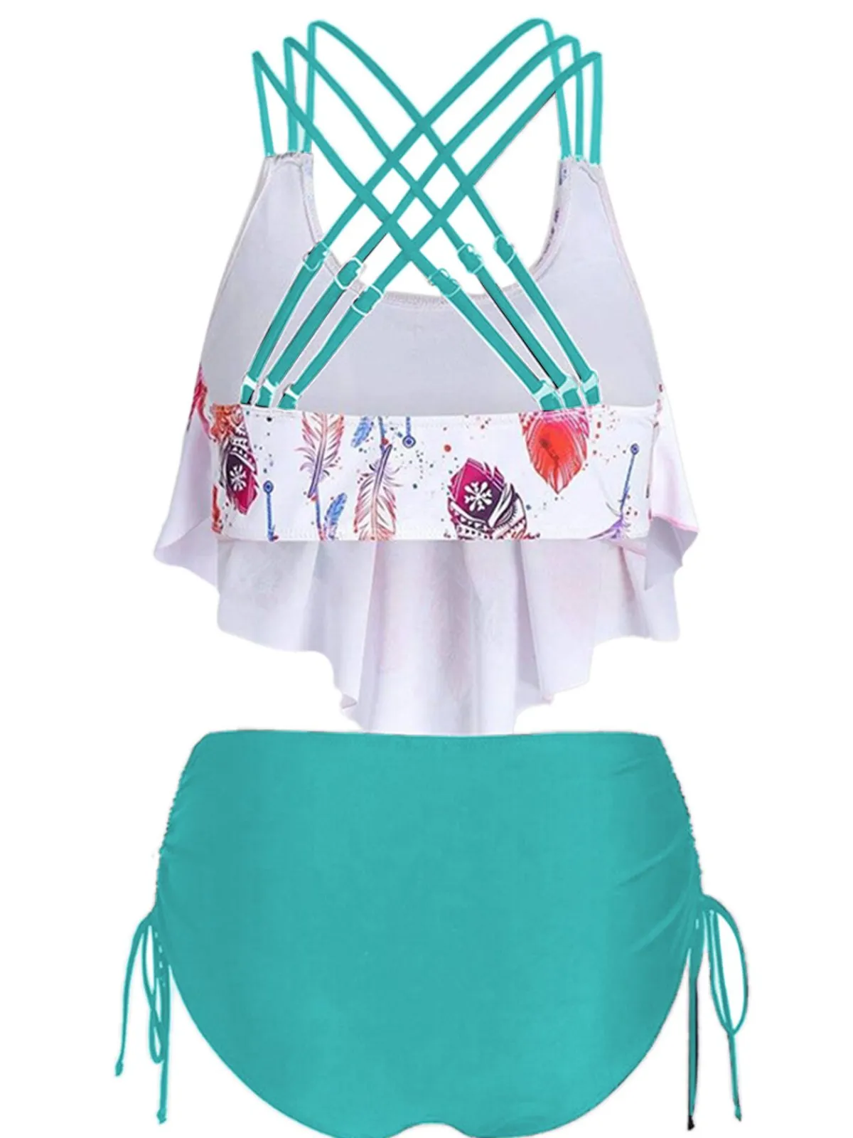 Hot Retro Stage 1950s Spaghetti Strap Feather Tankini Set