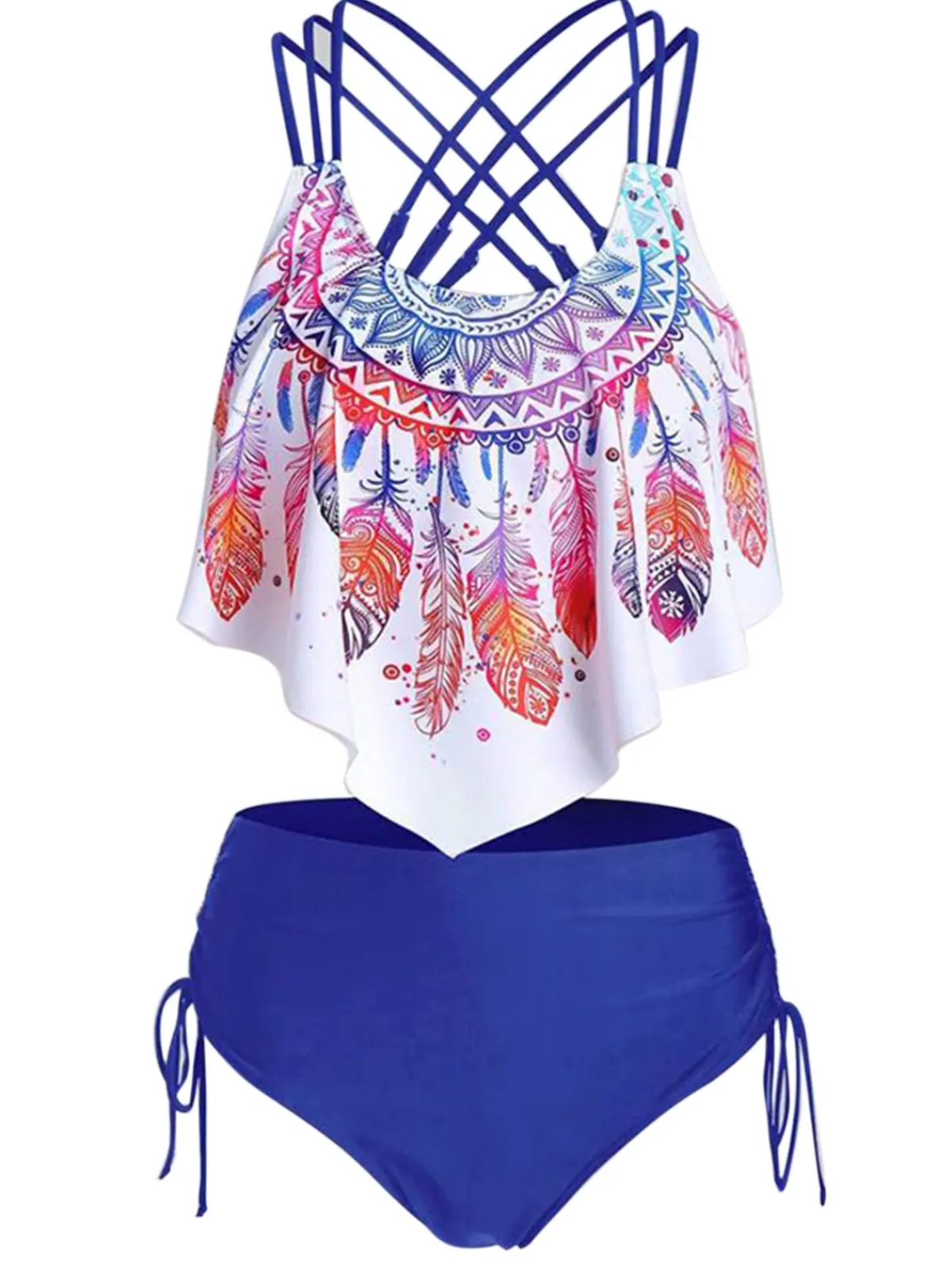 New Retro Stage 1950s Spaghetti Strap Feather Tankini Set