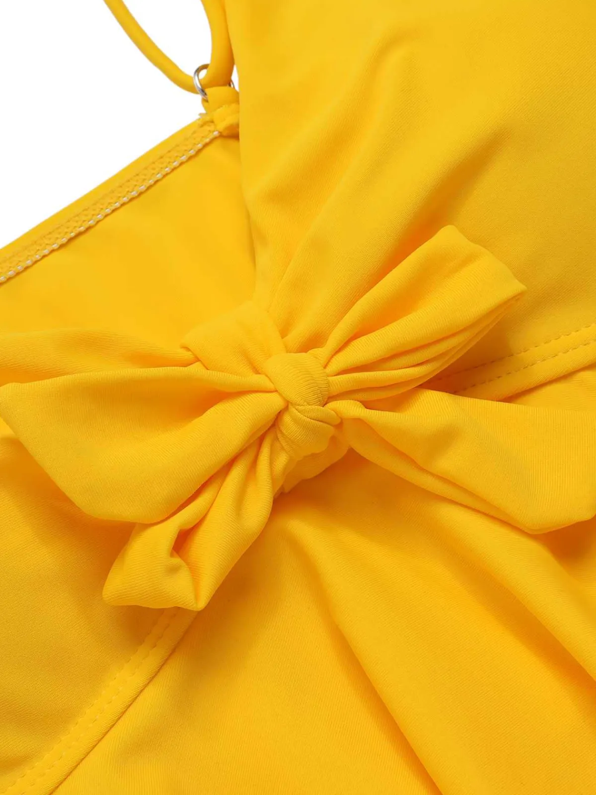 Sale Retro Stage 1960s Spaghetti Strap Floral Ruffles Swimsuit Yellow