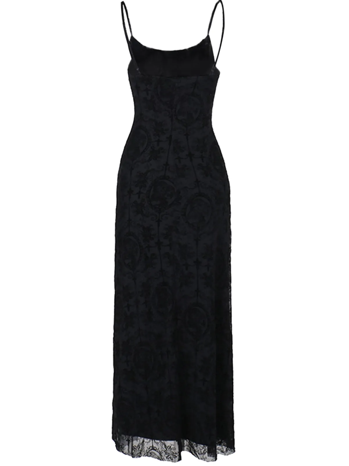 Outlet Retro Stage 1970s Spaghetti Strap Gothic Lace Maxi Dress Black