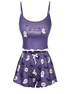 Best Retro Stage 1960s Spaghetti Strap Halloween Skeleton Ghost Pajamas