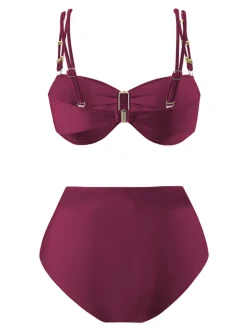 Sale Retro Stage 1950s Spaghetti Strap Jewel High-Waist Solid Bikini Set