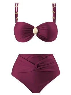 Sale Retro Stage 1950s Spaghetti Strap Jewel High-Waist Solid Bikini Set