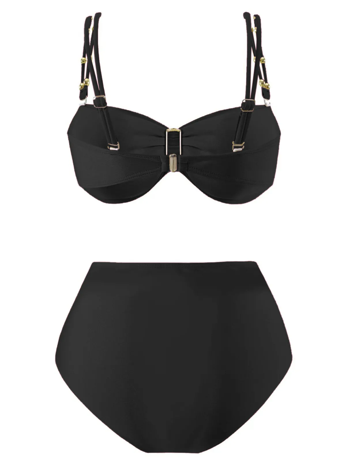 Sale Retro Stage 1950s Spaghetti Strap Jewel High-Waist Solid Bikini Set