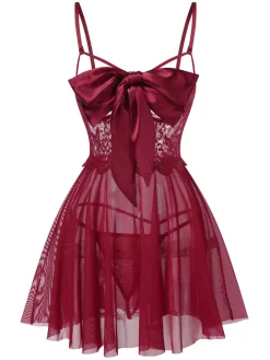 New Retro Stage 1950s Spaghetti Strap Lace Mesh Nightgown
