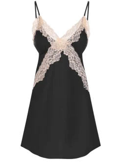 Fashion Retro Stage 1970s Spaghetti Strap Lace Patchwork Nightgown