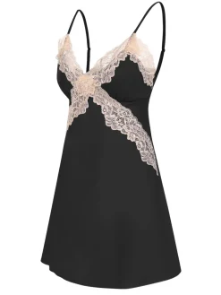 Fashion Retro Stage 1970s Spaghetti Strap Lace Patchwork Nightgown