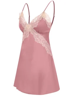 Fashion Retro Stage 1970s Spaghetti Strap Lace Patchwork Nightgown