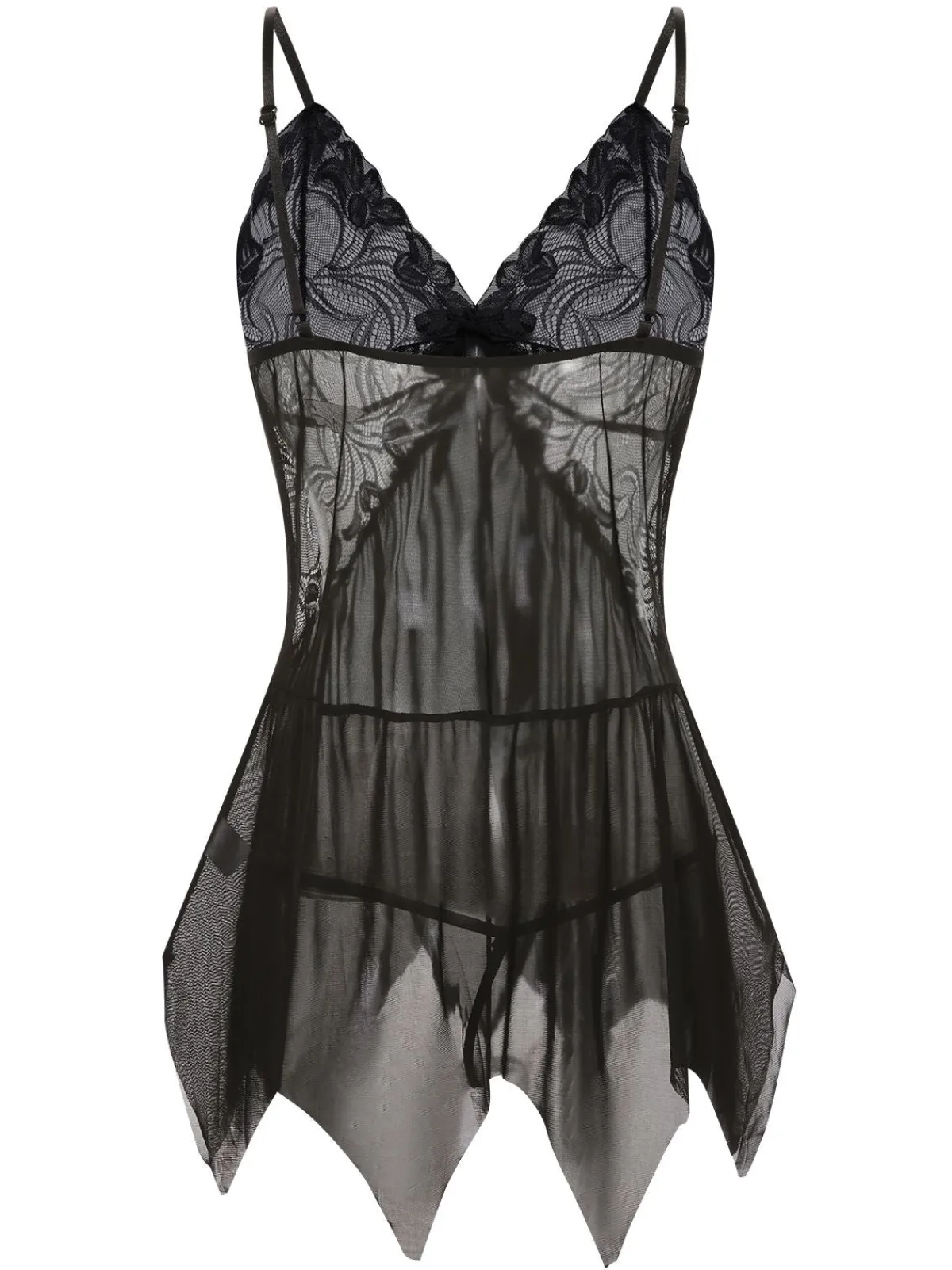 New Retro Stage 1970s Spaghetti Strap Lace Sheer Sleepwear