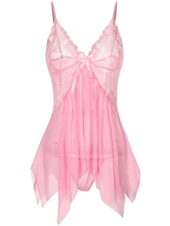 Online Retro Stage 1970s Spaghetti Strap Lace Sheer Sleepwear