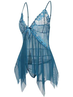 Online Retro Stage 1970s Spaghetti Strap Lace Sheer Sleepwear