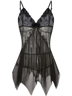Clearance Retro Stage 1970s Spaghetti Strap Lace Sheer Sleepwear
