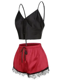 Clearance Retro Stage 1950s Spaghetti Strap Lace Sleepwear Black & Red