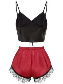 Clearance Retro Stage 1950s Spaghetti Strap Lace Sleepwear Black & Red