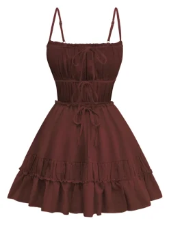 Online Retro Stage 1950s Spaghetti Strap Lace-Up Backless Skater Dress