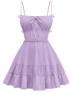 Online Retro Stage 1950s Spaghetti Strap Lace-Up Backless Skater Dress