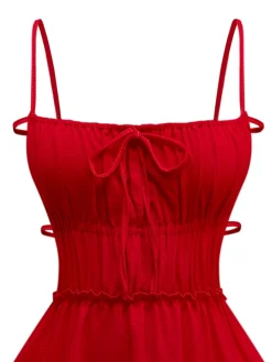 Online Retro Stage 1950s Spaghetti Strap Lace-Up Backless Skater Dress