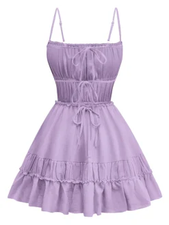 Online Retro Stage 1950s Spaghetti Strap Lace-Up Backless Skater Dress