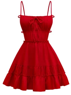 Outlet Retro Stage 1950s Spaghetti Strap Lace-Up Backless Skater Dress