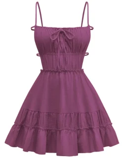 Sale Retro Stage 1950s Spaghetti Strap Lace-Up Backless Skater Dress