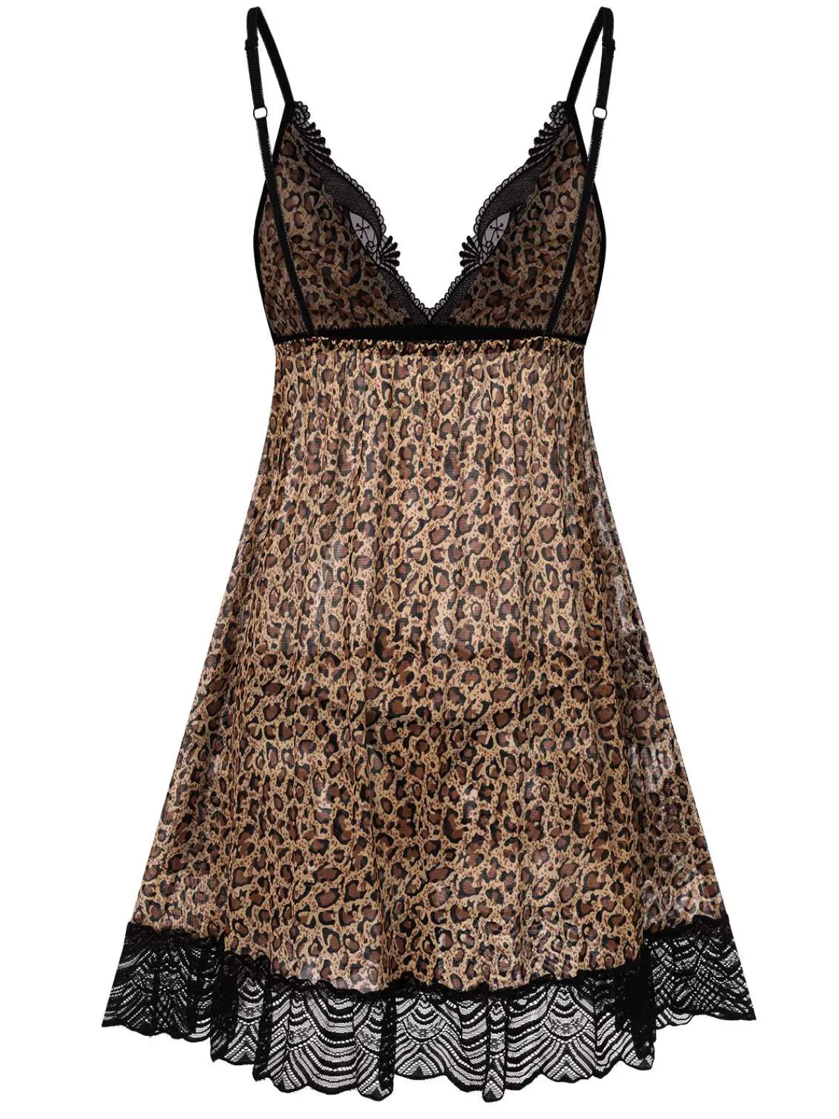 New Retro Stage 1940s Spaghetti Strap Leopard Lace Nightgown Brown