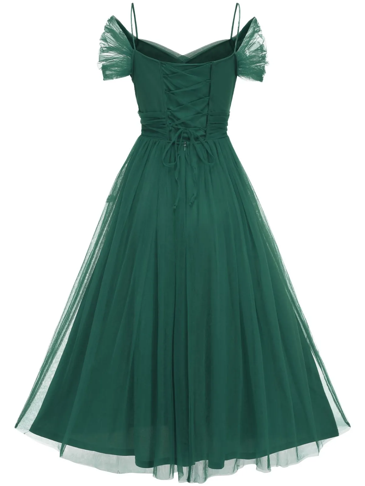 Best Retro Stage 1950s Spaghetti Strap Off-Shoulder Mesh Dress