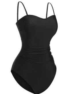 New Retro Stage 1960s Spaghetti Strap Plants Solid One-Piece Swimsuit