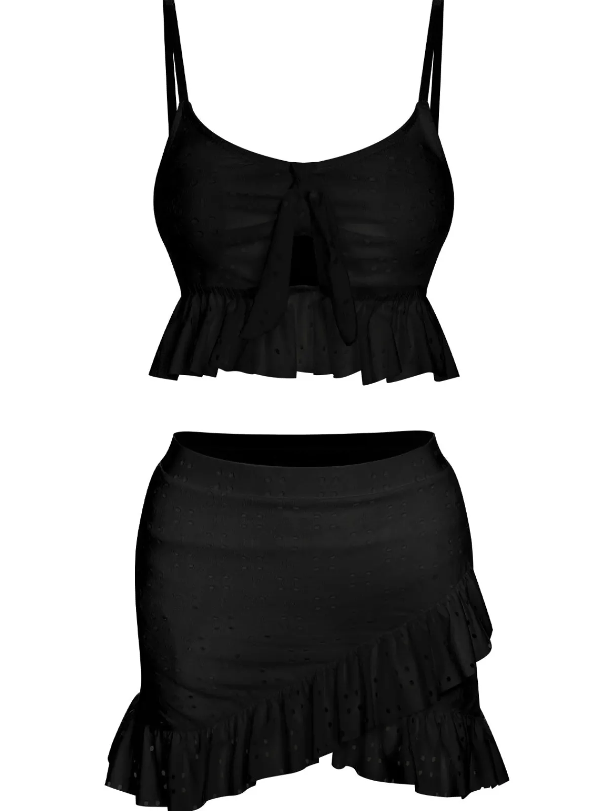 Hot Retro Stage 1950s Spaghetti Strap Solid Ruffles Swimsuit & Cover-Up