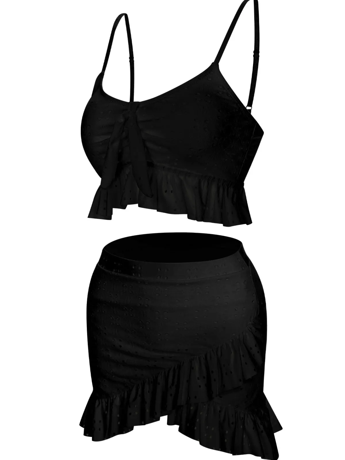 Hot Retro Stage 1950s Spaghetti Strap Solid Ruffles Swimsuit & Cover-Up