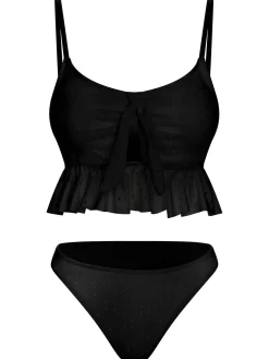 Hot Retro Stage 1950s Spaghetti Strap Solid Ruffles Swimsuit & Cover-Up