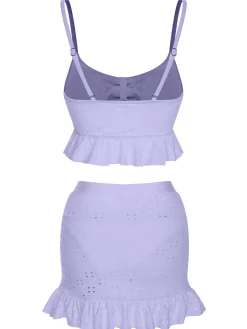 Hot Retro Stage 1950s Spaghetti Strap Solid Ruffles Swimsuit & Cover-Up
