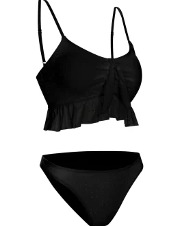 Hot Retro Stage 1950s Spaghetti Strap Solid Ruffles Swimsuit & Cover-Up