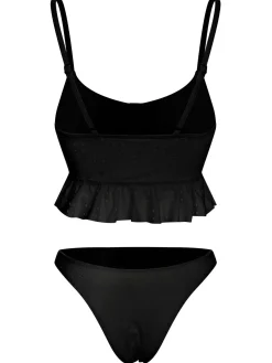 Hot Retro Stage 1950s Spaghetti Strap Solid Ruffles Swimsuit & Cover-Up