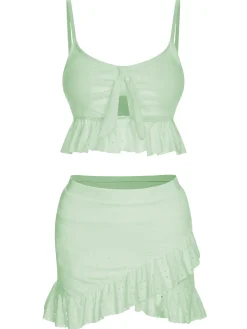Hot Retro Stage 1950s Spaghetti Strap Solid Ruffles Swimsuit & Cover-Up