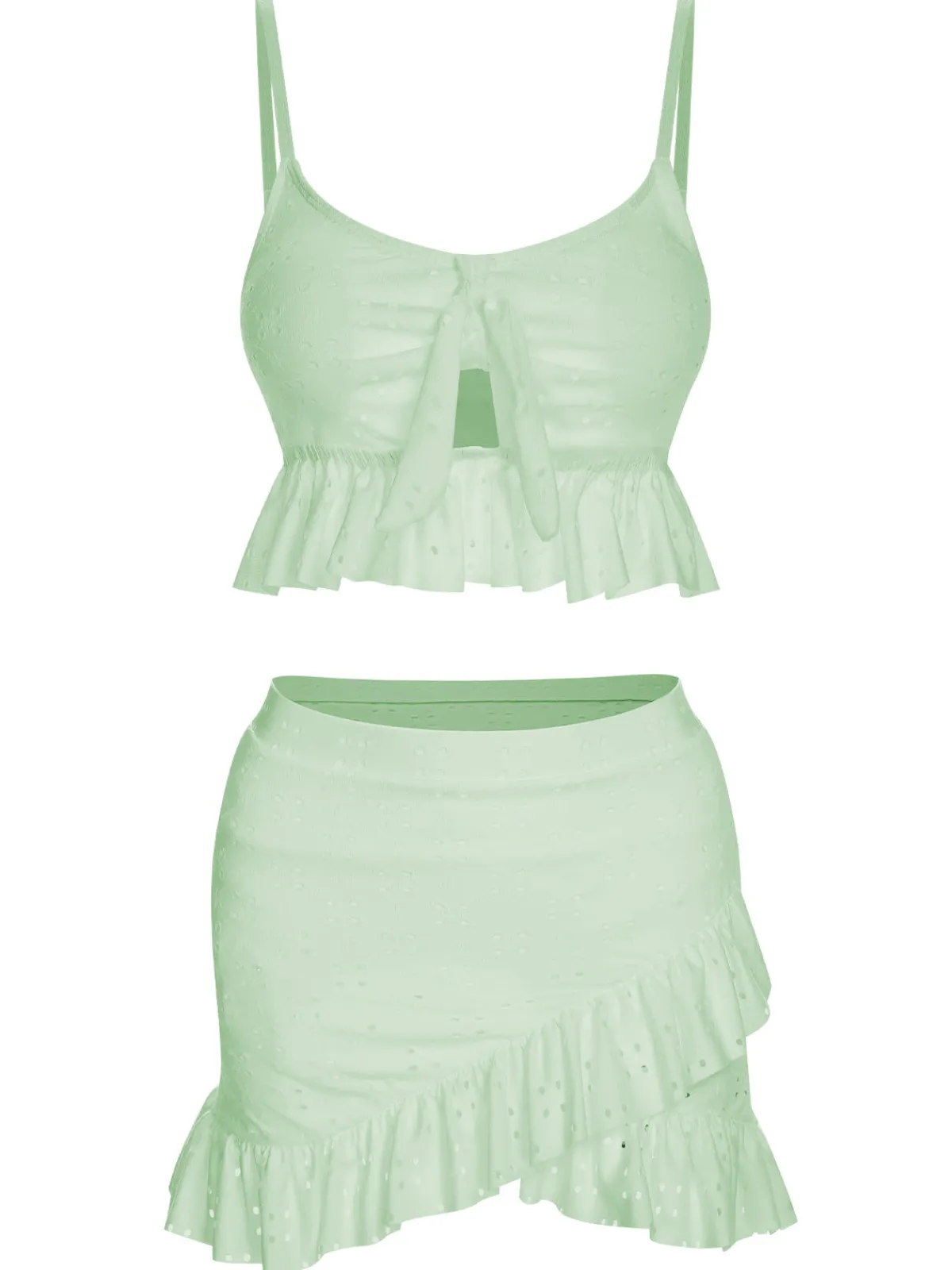 Hot Retro Stage 1950s Spaghetti Strap Solid Ruffles Swimsuit & Cover-Up