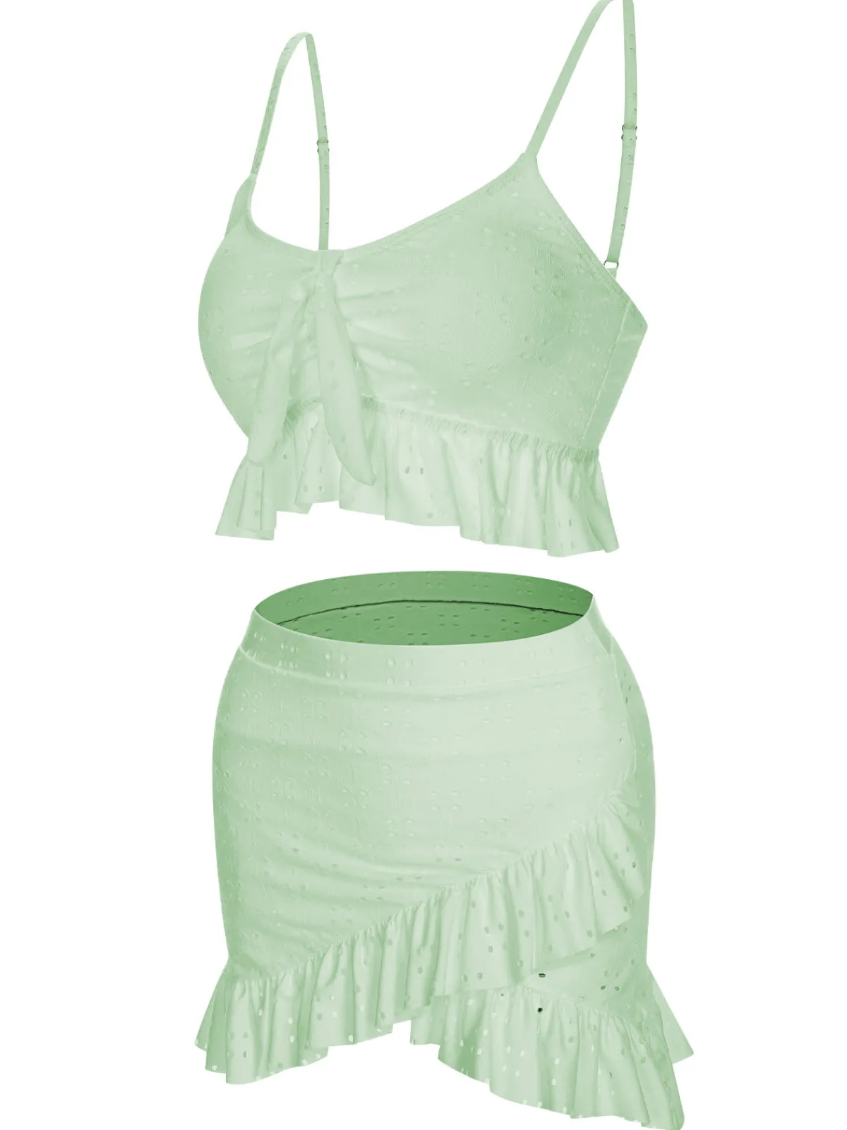 Hot Retro Stage 1950s Spaghetti Strap Solid Ruffles Swimsuit & Cover-Up