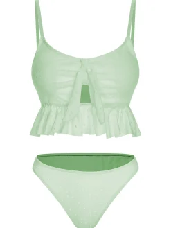 Hot Retro Stage 1950s Spaghetti Strap Solid Ruffles Swimsuit & Cover-Up