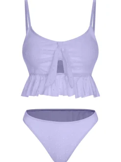 Hot Retro Stage 1950s Spaghetti Strap Solid Ruffles Swimsuit & Cover-Up