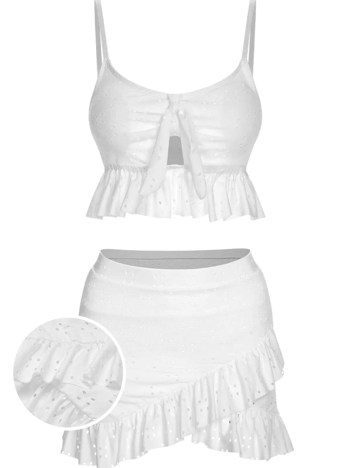 Hot Retro Stage 1950s Spaghetti Strap Solid Ruffles Swimsuit & Cover-Up