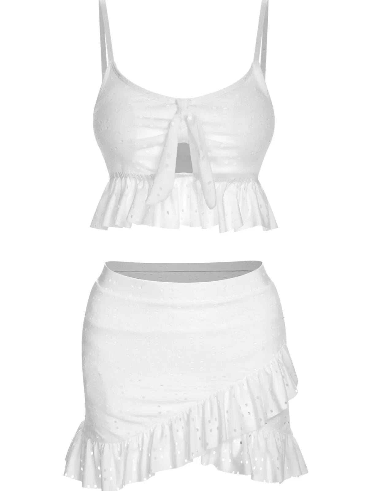 Hot Retro Stage 1950s Spaghetti Strap Solid Ruffles Swimsuit & Cover-Up