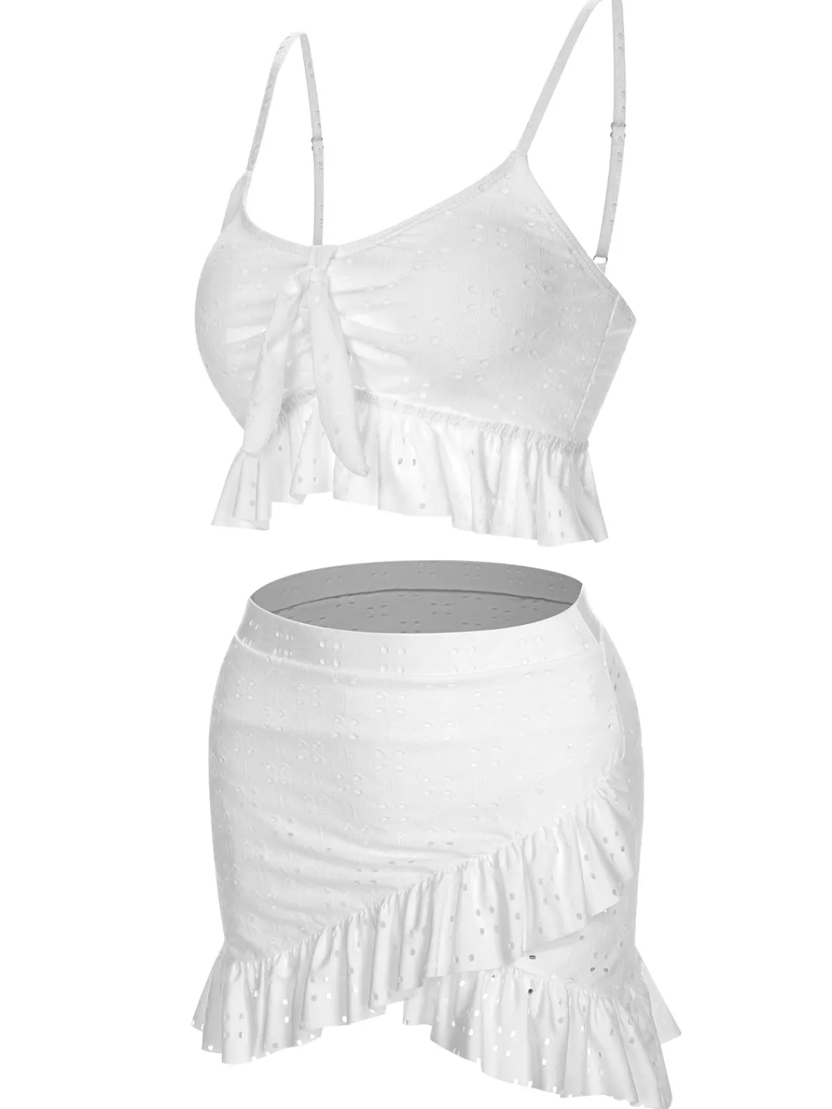 Hot Retro Stage 1950s Spaghetti Strap Solid Ruffles Swimsuit & Cover-Up