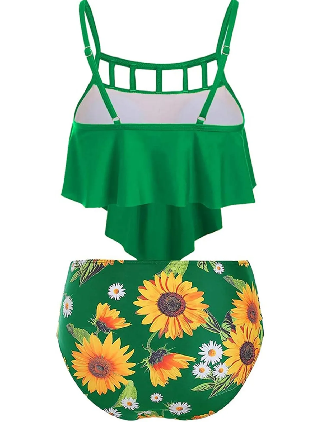 Sale Retro Stage 1950s Spaghetti Strap Sunflowers Tankini Set