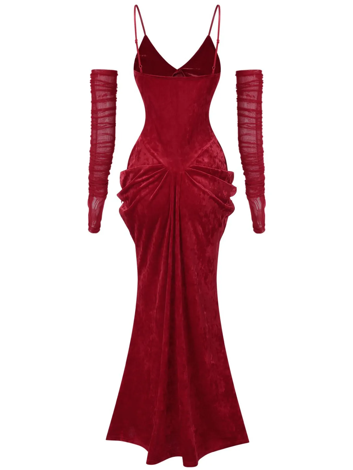 Hot Retro Stage 1930s Spaghetti Strap V-Neck Backless Velvet Dress Deep Red