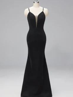 Best Retro Stage 1930s Spaghetti Straps Bridesmaid Maxi Dress Black