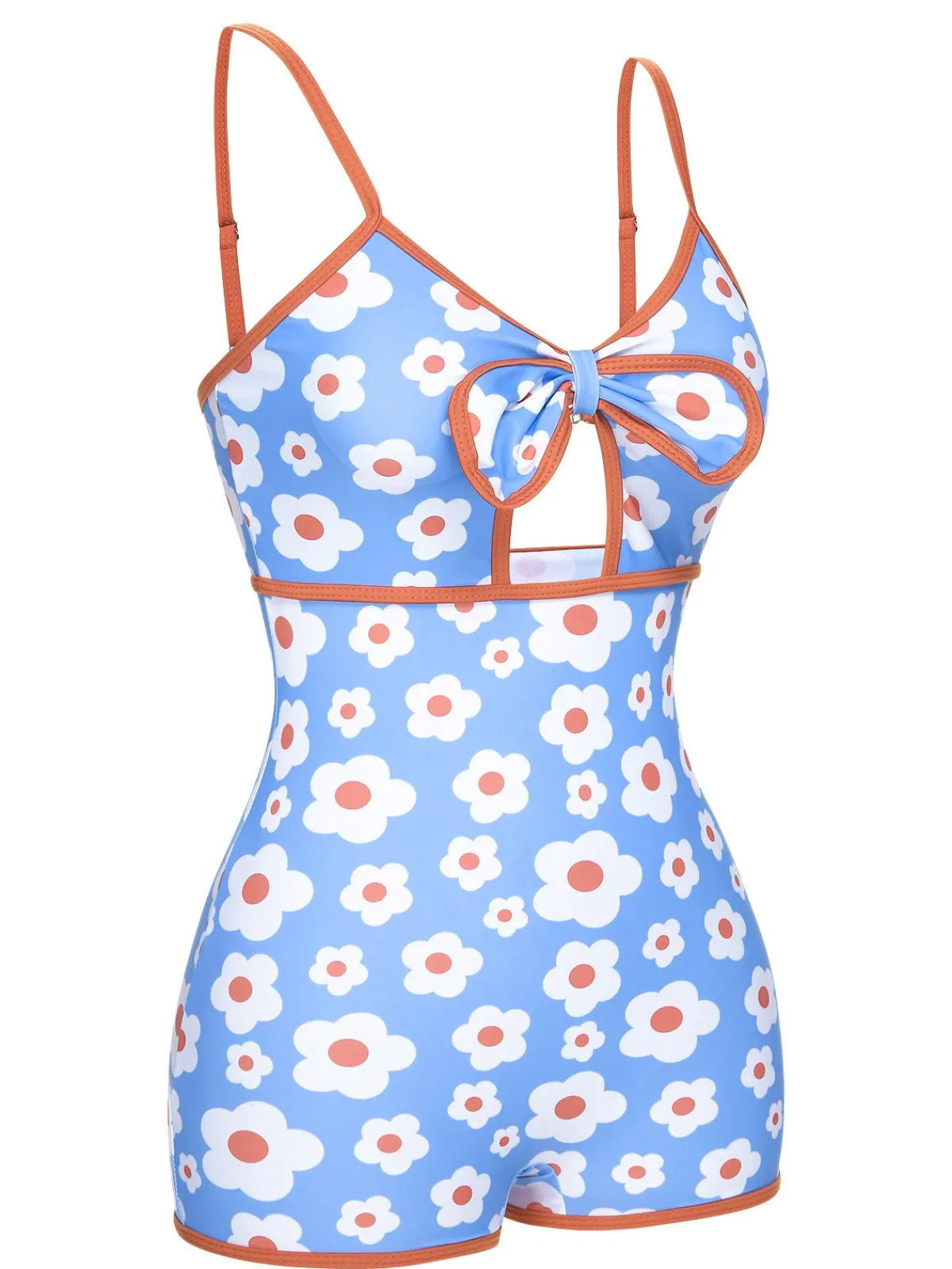 Clearance Retro Stage 1930s Spaghetti Straps Cartoon Flowers Boxer Swimsuit